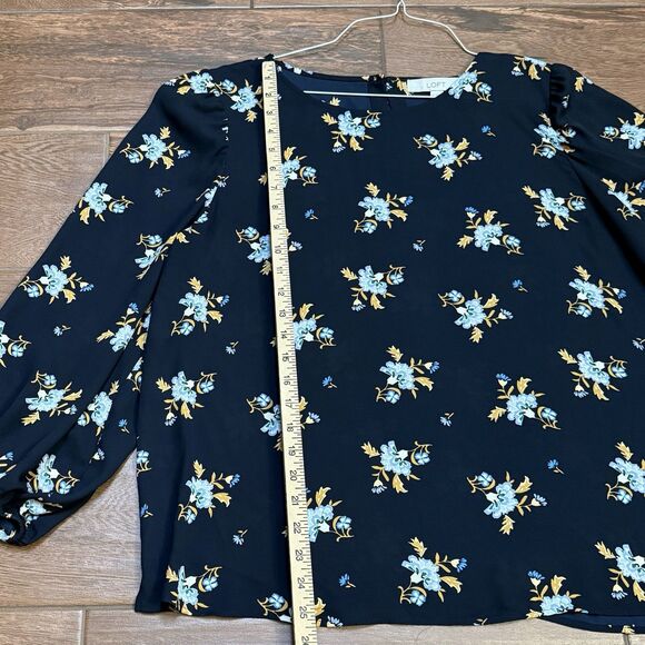 LOFT Women's Navy Floral Flowy Long Sleeve Blouse Top XL - Picture 4 of 9